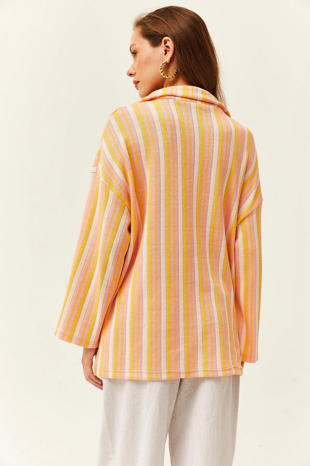 Fermuarlı Oversize Jakarlı Sweatshirt Pembe