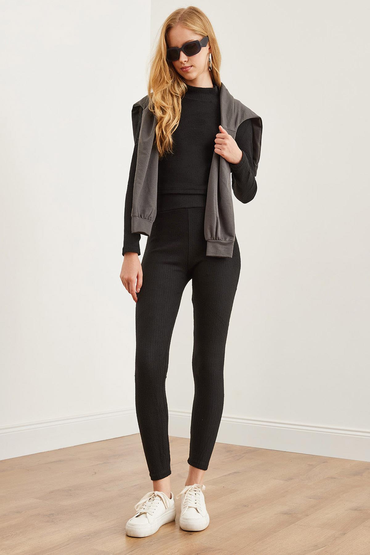 Fitilli Şardonlu Alt Üst Takım Siyah
