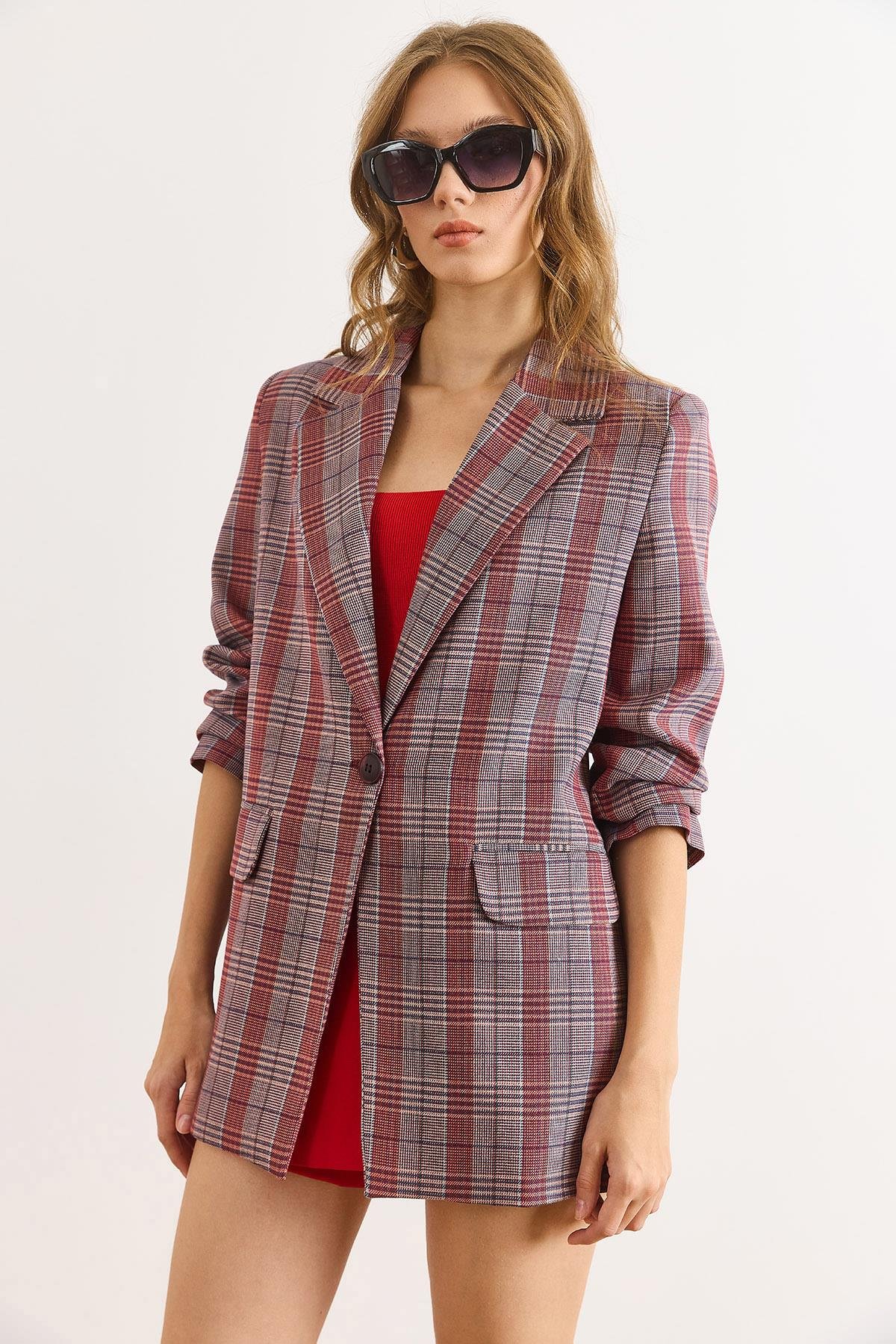 Fleto Cep Astarlı Blazer Ceket Bordo