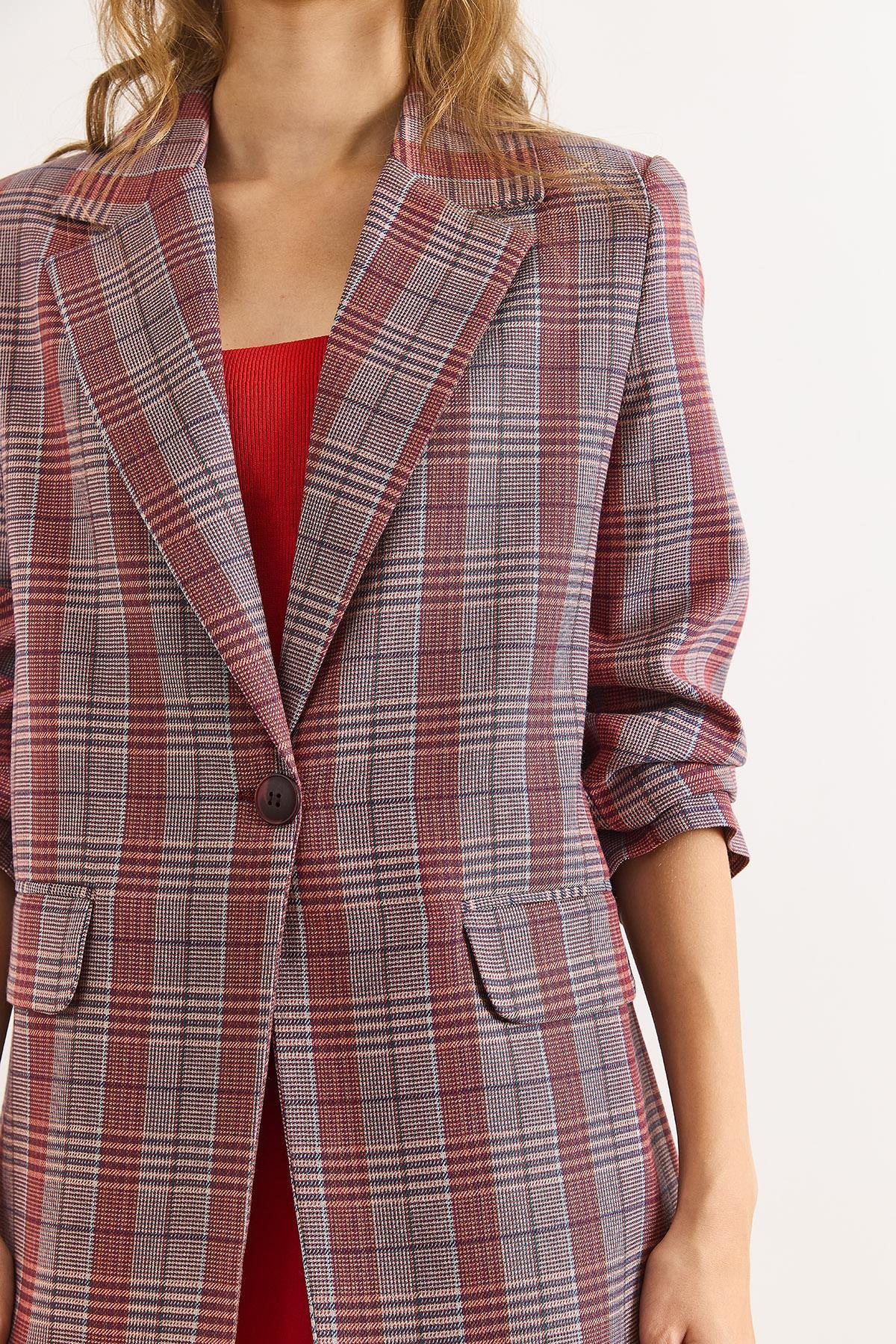 Fleto Cep Astarlı Blazer Ceket Bordo