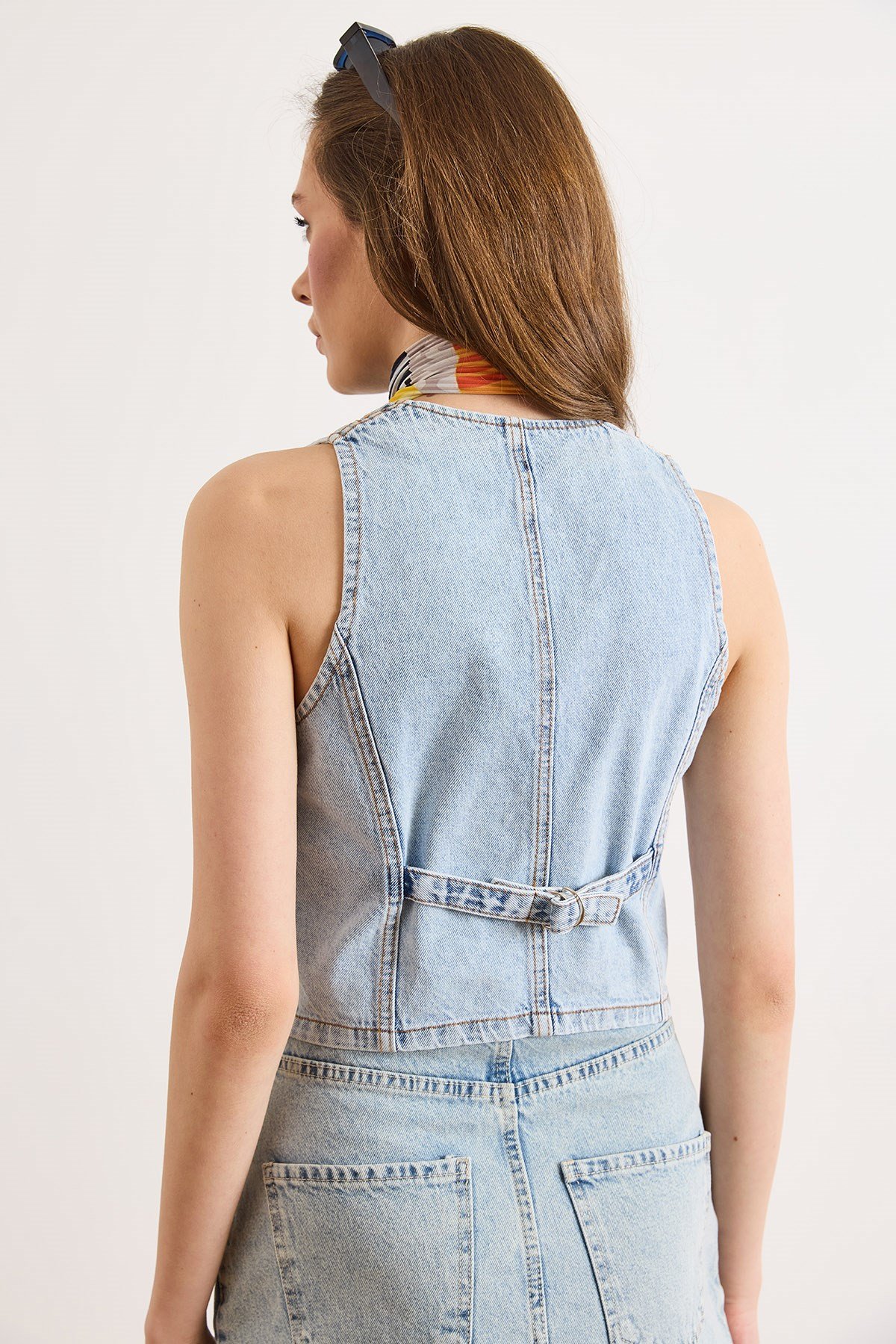 Fleto Cep Denim Yelek Açık Mavi