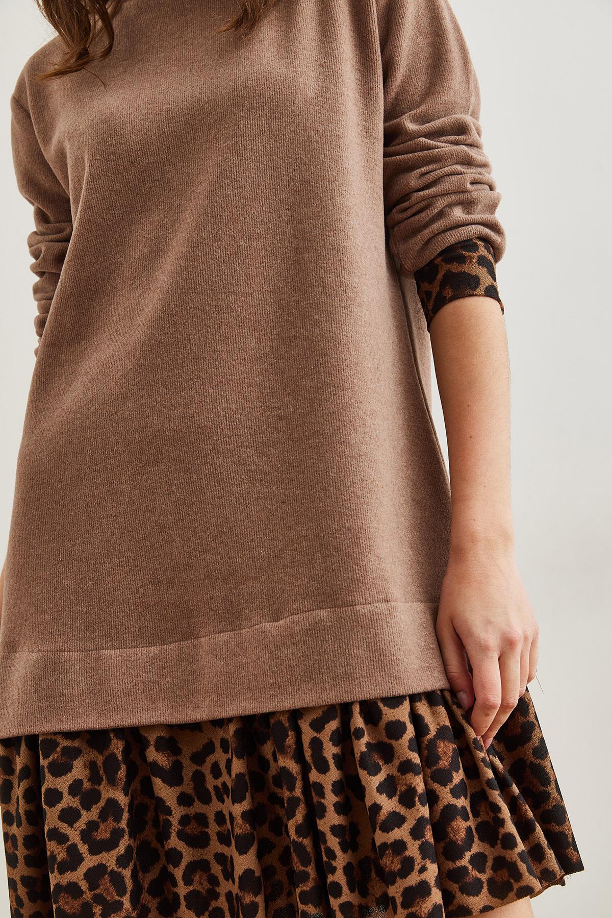 Garnili Selanik Elbise Camel Leopar