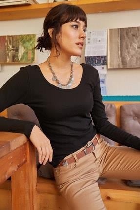 Geniş Yakalı Kaşkorse Bluz Siyah