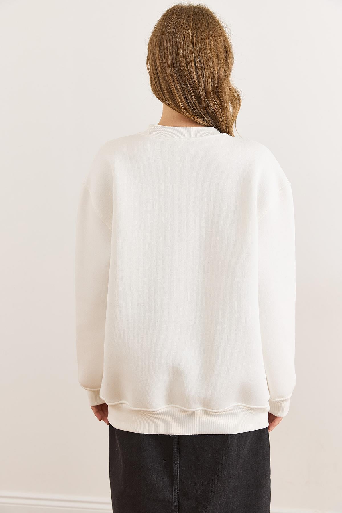 Giraffe Family Şardonlu Kalın Sweatshirt Beyaz