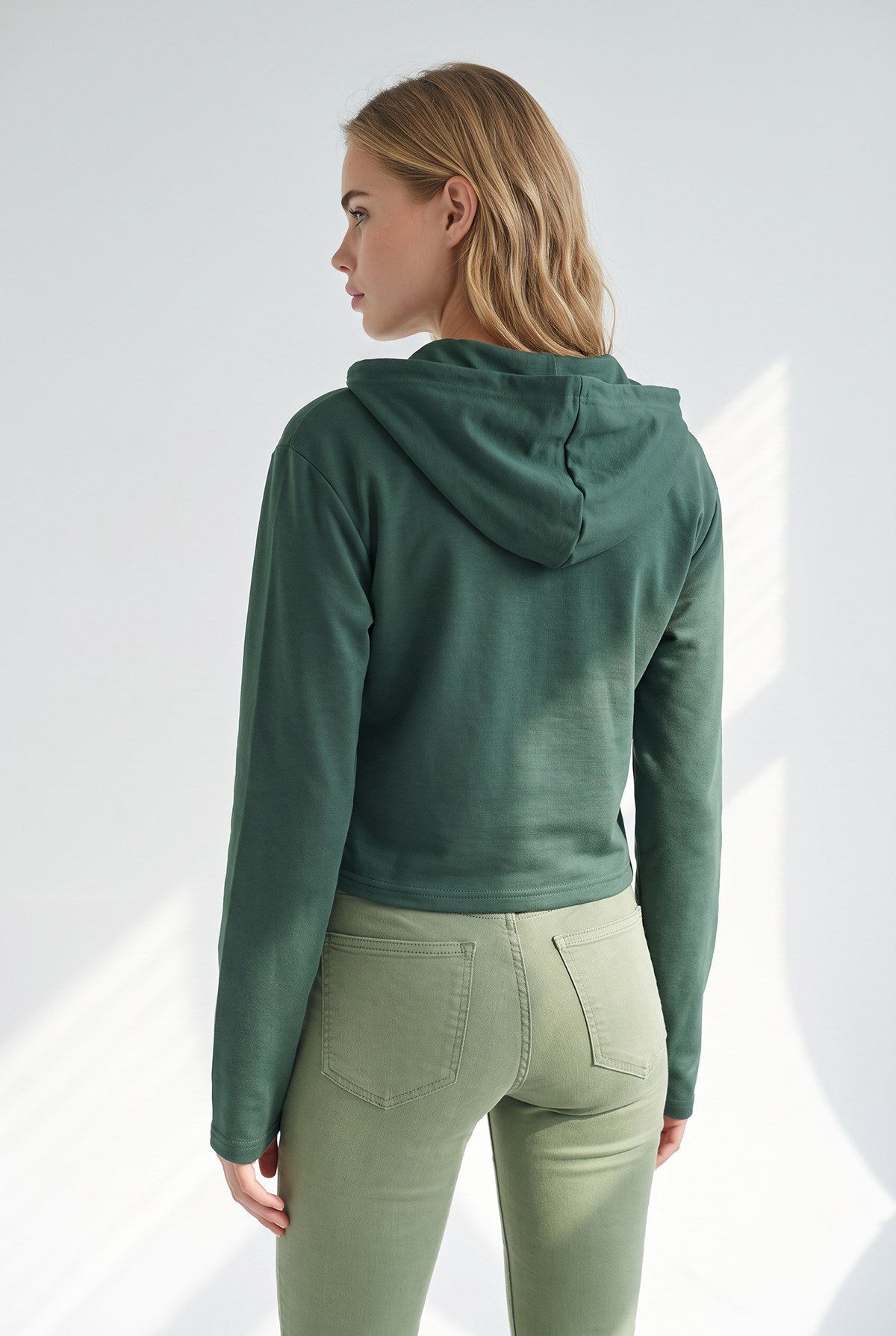 Gizli Cepli Parmak Detaylı Fermuarlı Sweatshirt Zümrüt Yeşili