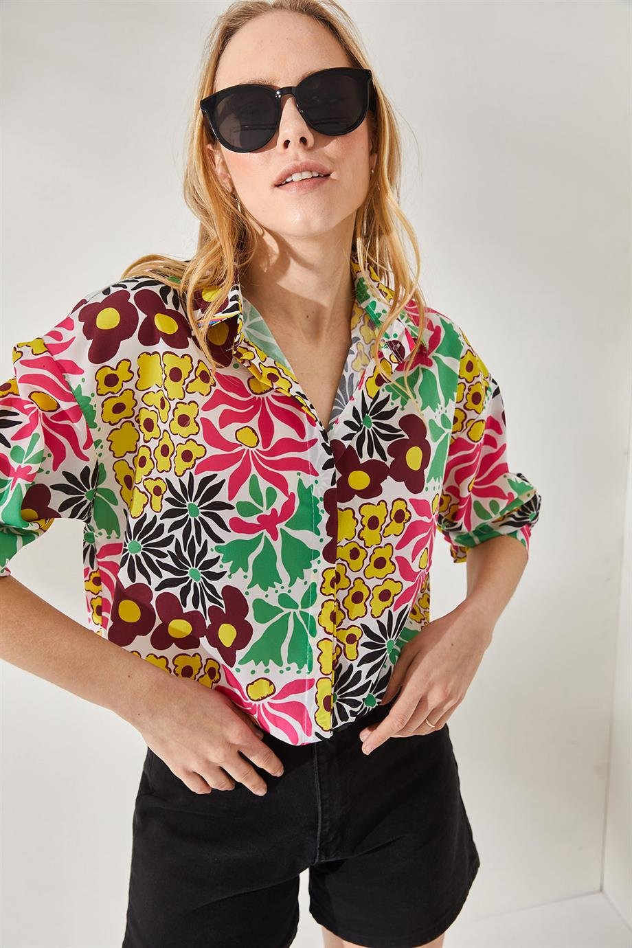 Gizli Patlı Oversize Krep Gömlek Patch Yeşil