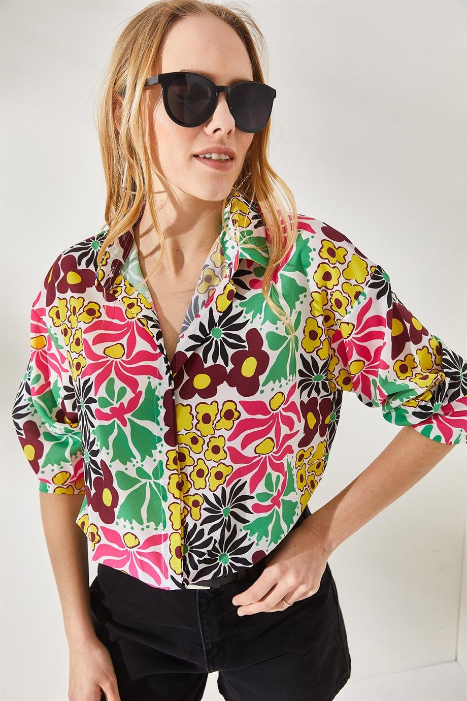 Gizli Patlı Oversize Krep Gömlek Patch Yeşil