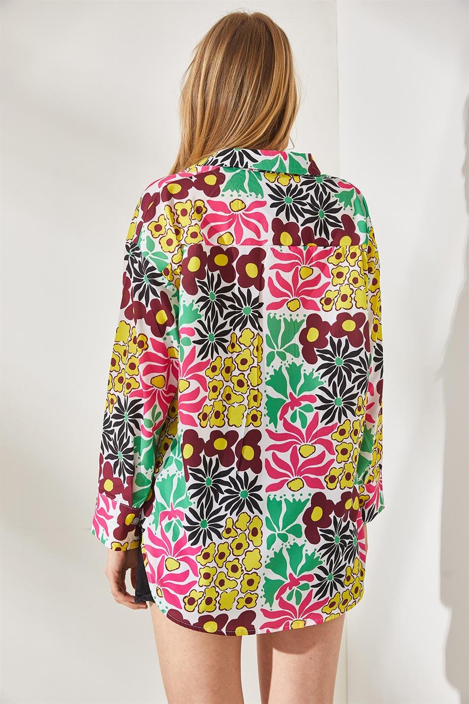 Gizli Patlı Oversize Krep Gömlek Patch Yeşil