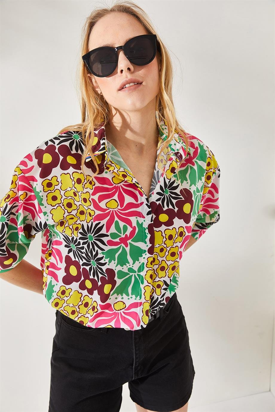 Gizli Patlı Oversize Krep Gömlek Patch Yeşil