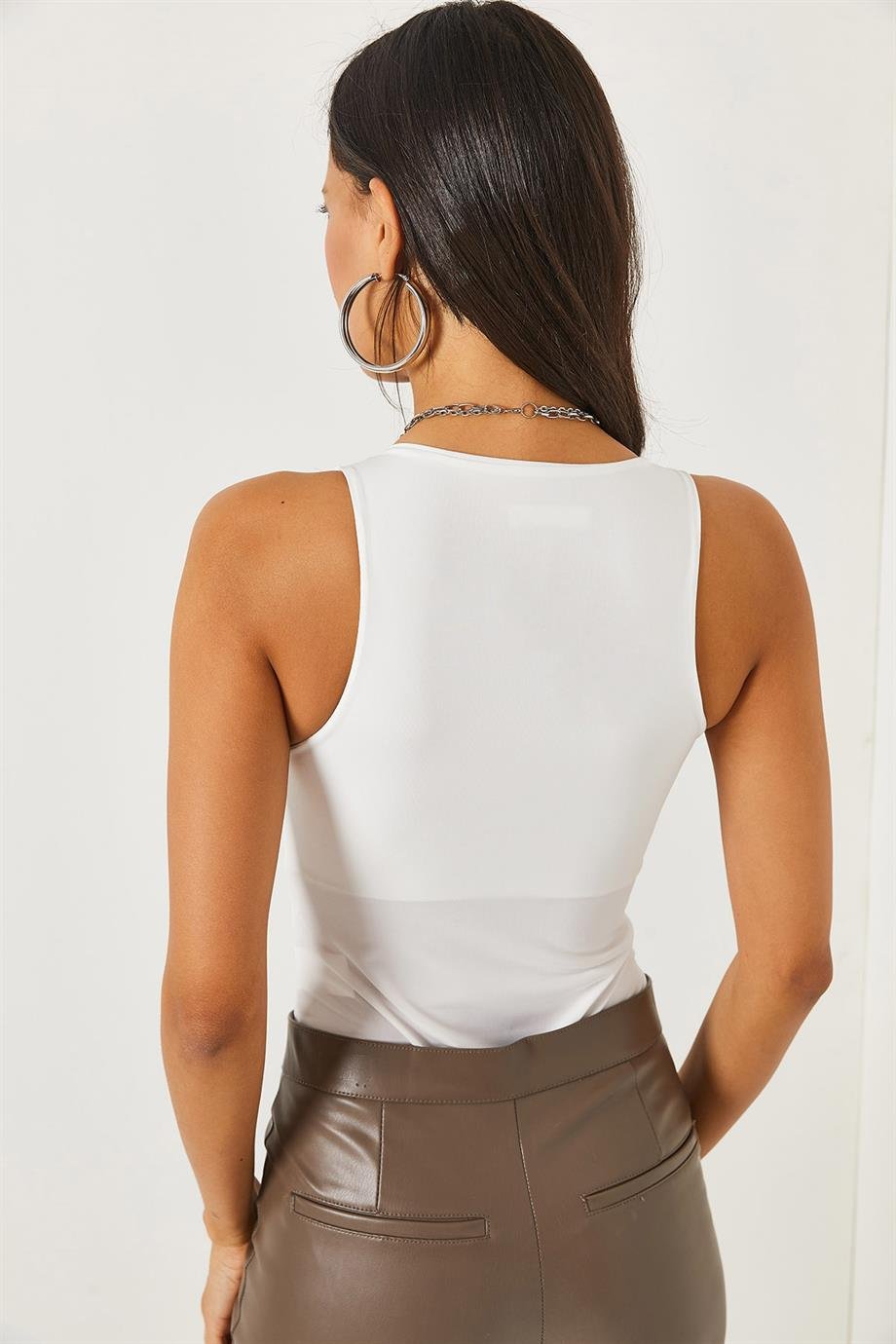 Göğüs Ek Parçalı Altı Çıtçıtlı Bodysuit Ekru