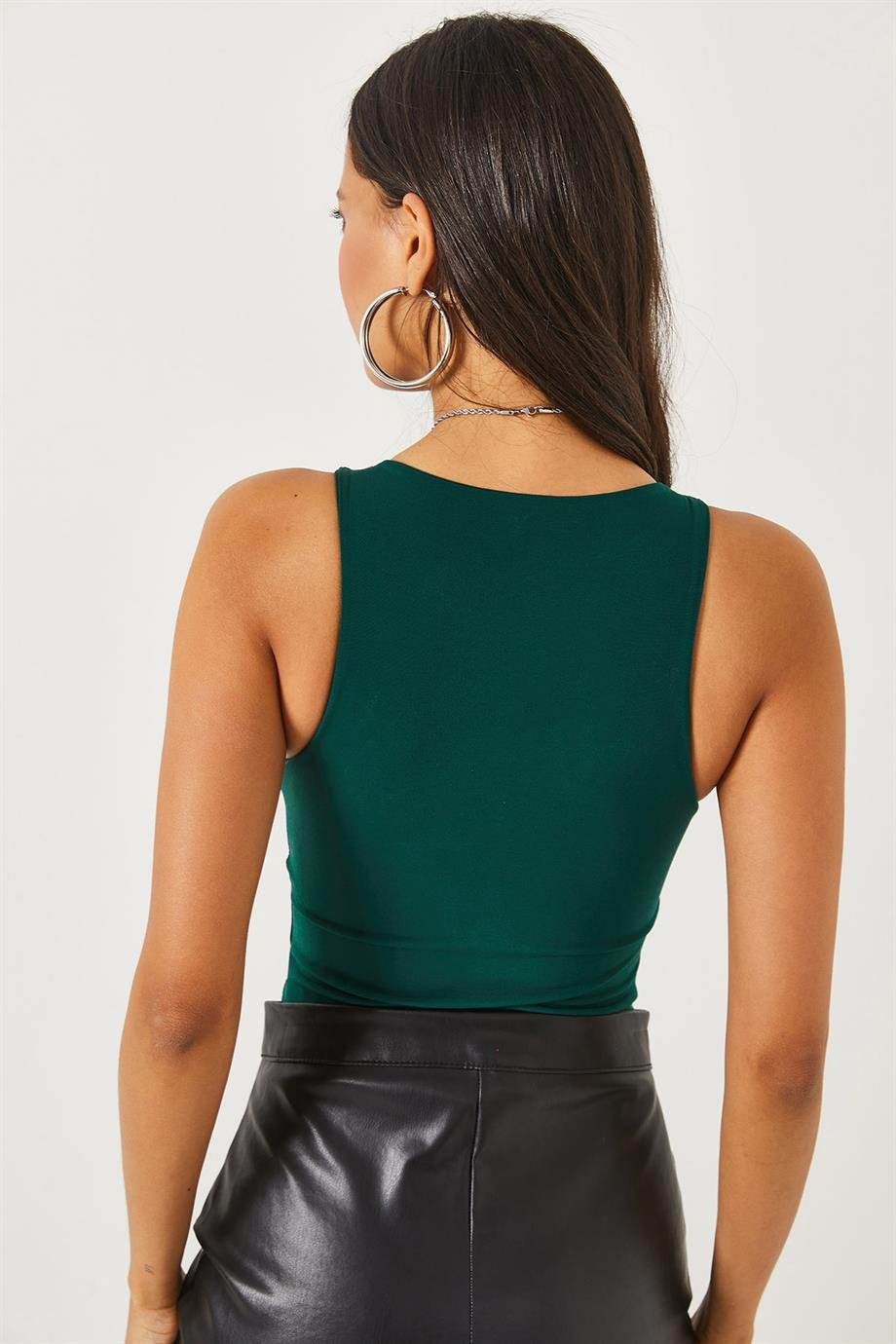 Göğüs Ek Parçalı Altı Çıtçıtlı Bodysuit Zümrüt Yeşili