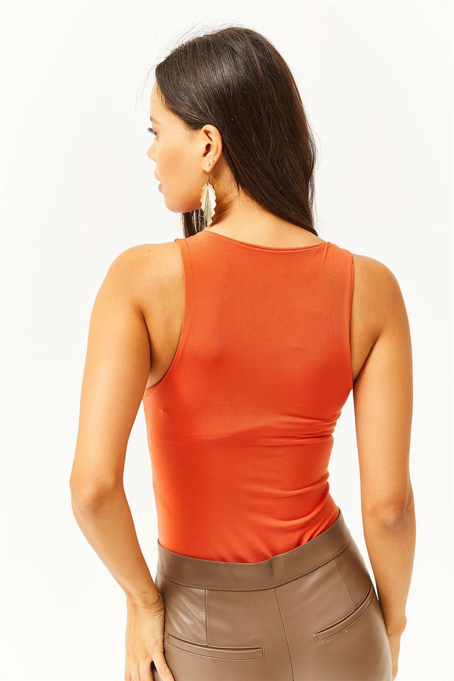 Göğüs Ek Parçalı Altı Çıtçıtlı Bodysuit Turuncu