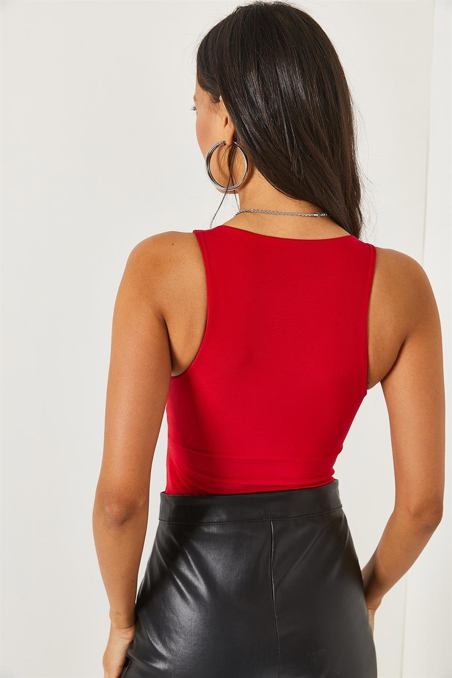 Göğüs Ek Parçalı Altı Çıtçıtlı Bodysuit Kırmızı