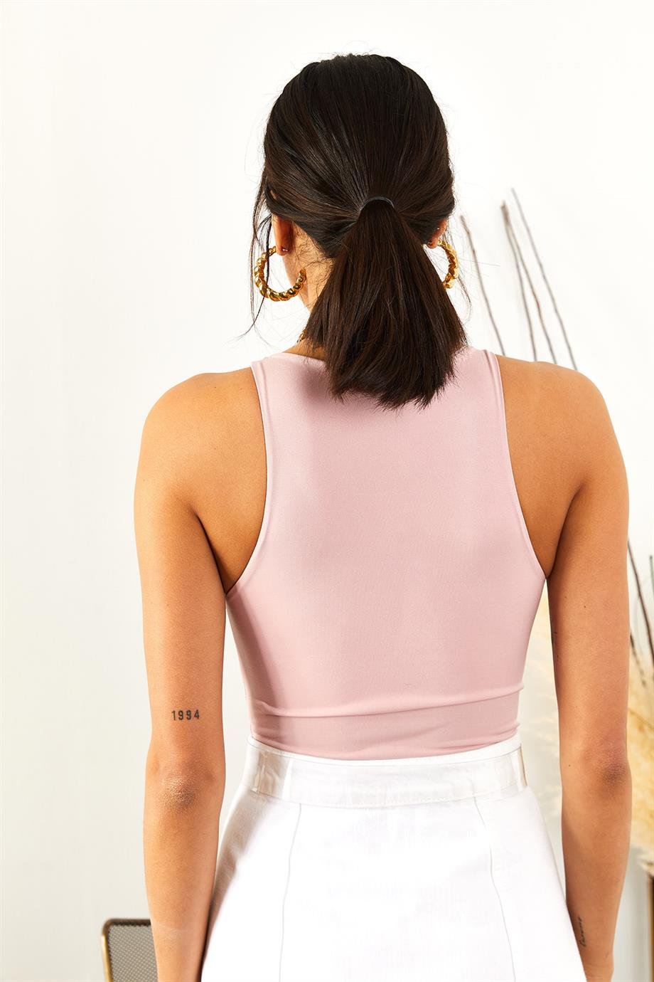 Göğüs Ek Parçalı Altı Çıtçıtlı Bodysuit Açık Pembe