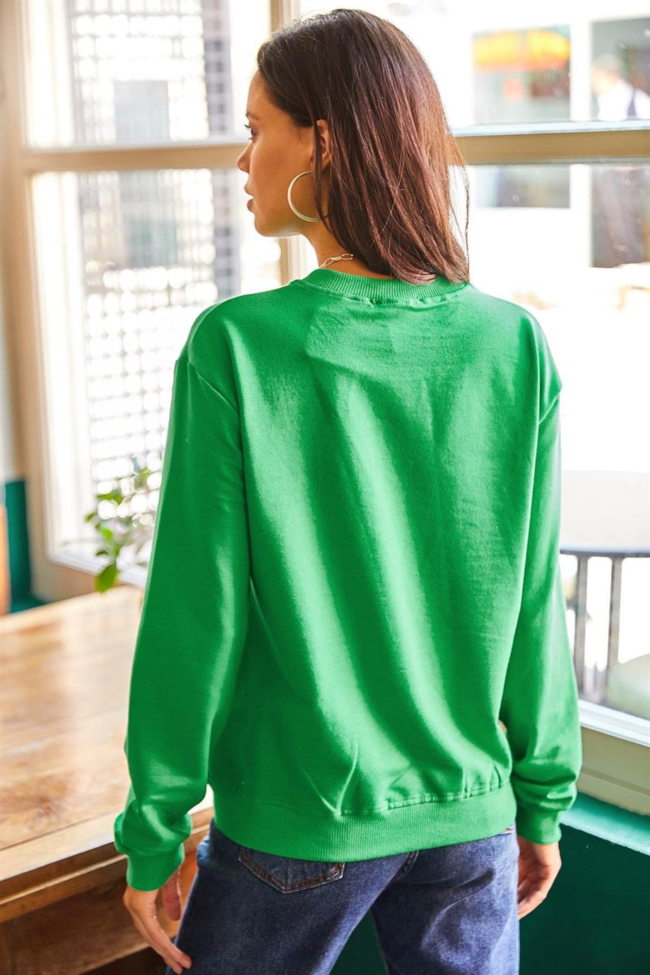 Göz Nakışlı Mevsimlik Sweatshirt Çimen Yeşili
