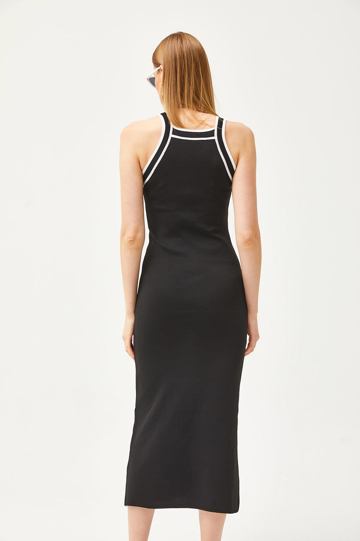 Halter Yaka Maxi Triko Elbise Siyah