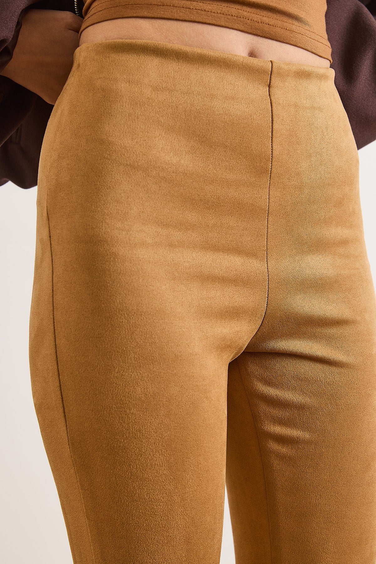 İspanyol Paça Likralı Süet Pantolon Camel