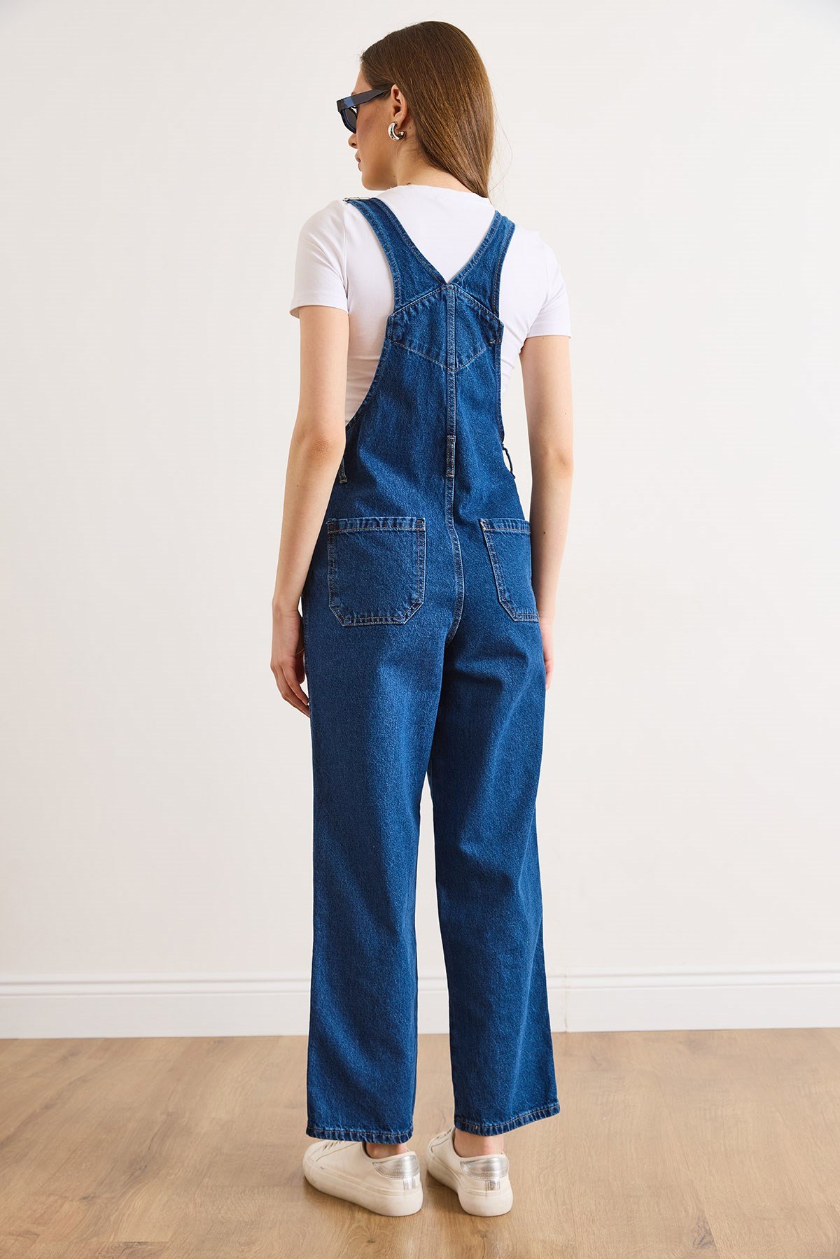 Kanguru Cepli Denim Salopet Lacivert