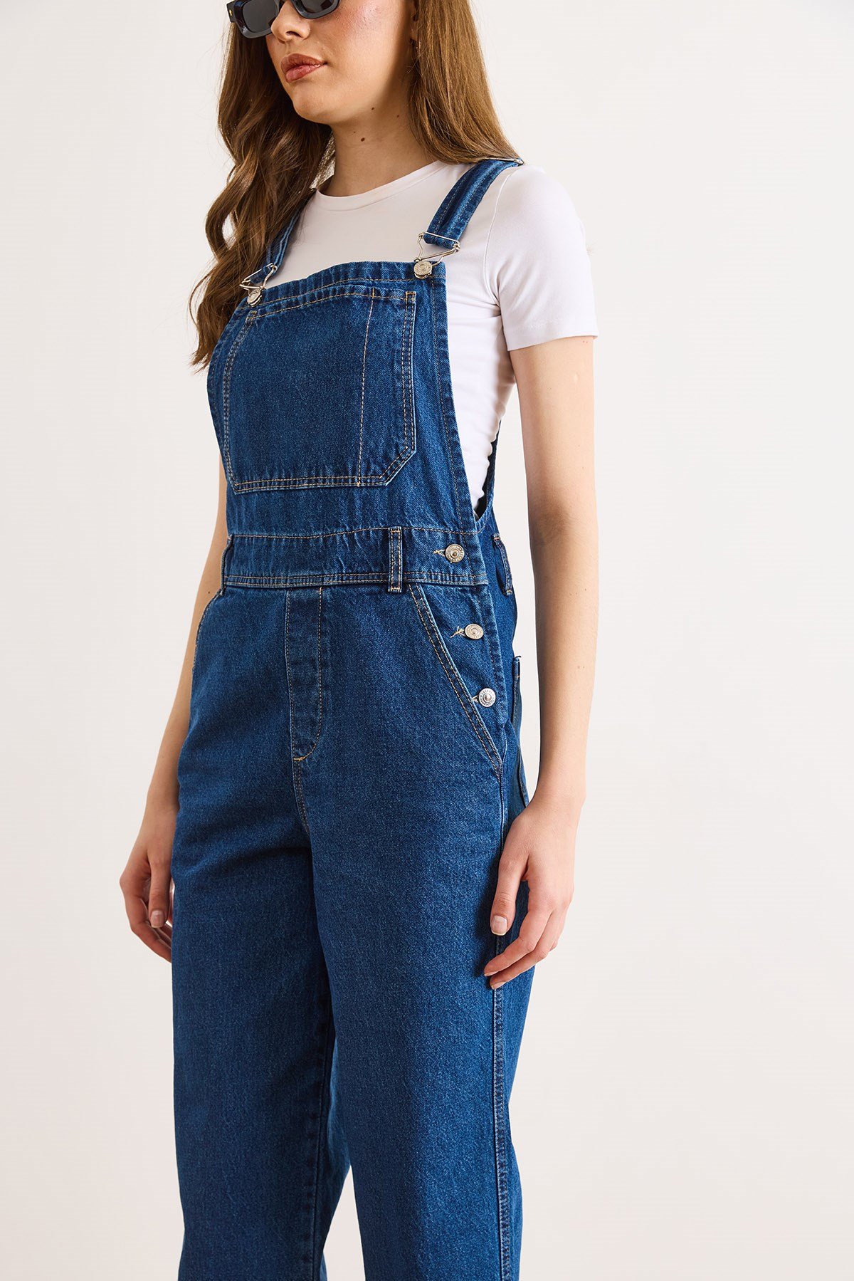 Kanguru Cepli Denim Salopet Lacivert