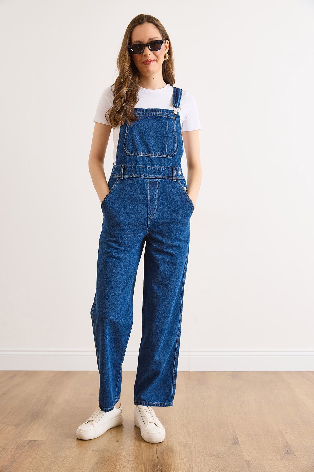 Kanguru Cepli Denim Salopet Lacivert