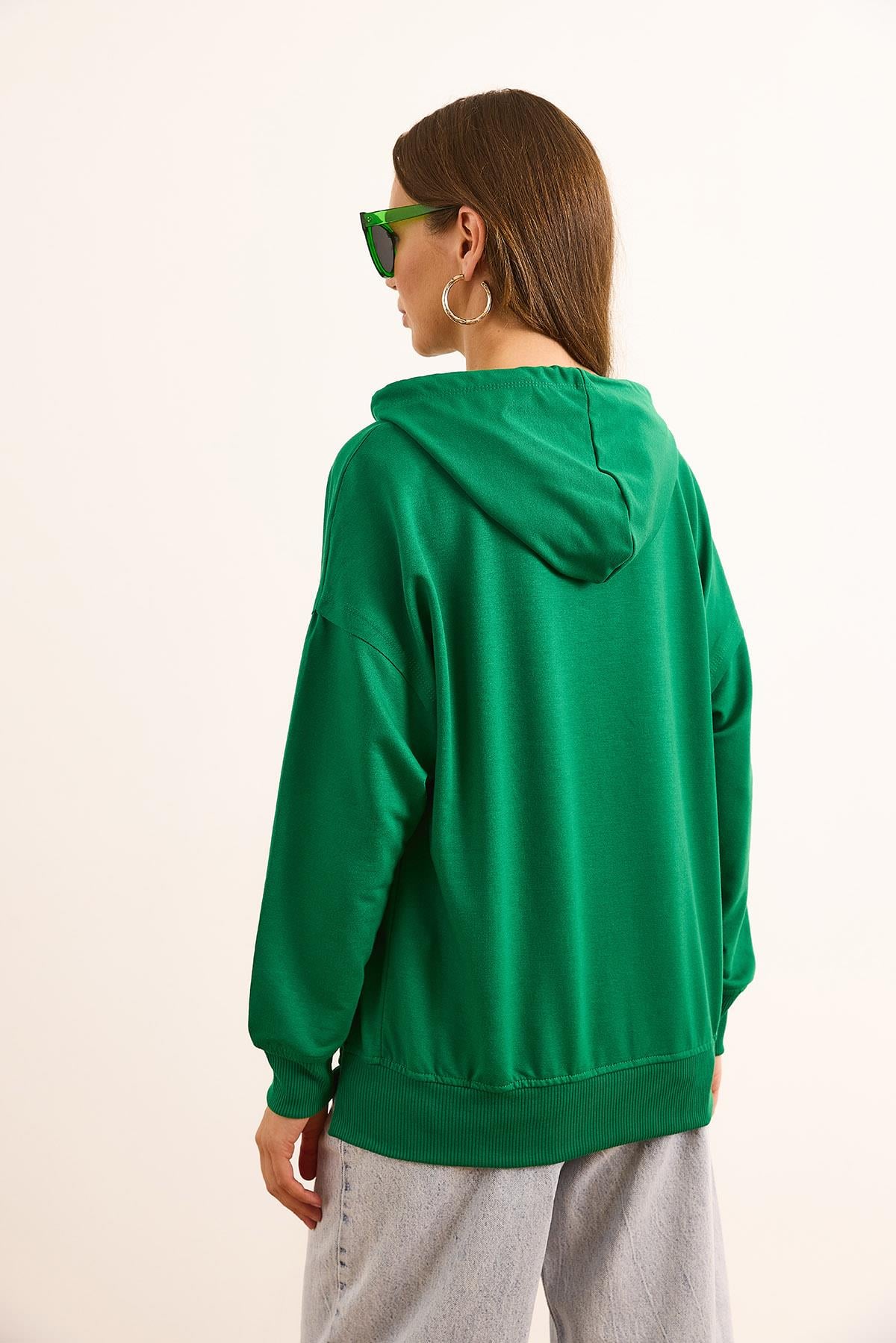 Kapüşonlu Yumuşak Dokulu 2 İp Sweatshirt Yeşil