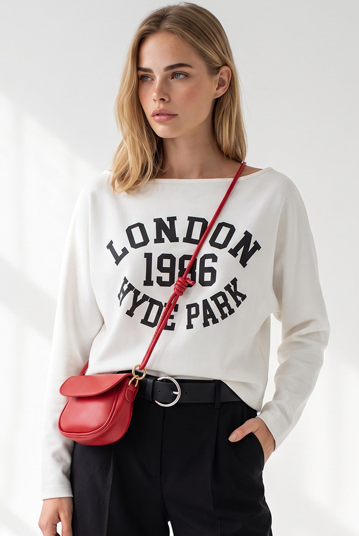 Kayık Yaka Baskılı Modal Tuşeli İnce Sweatshirt Beyaz