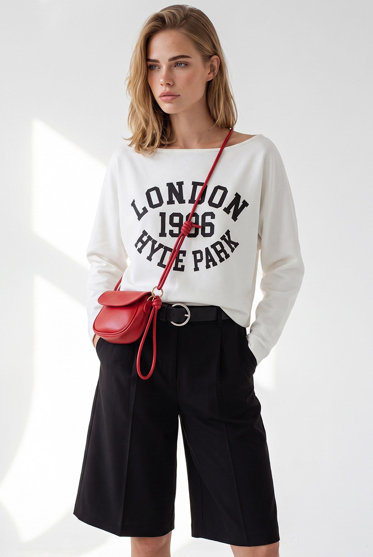 Kayık Yaka Baskılı Modal Tuşeli İnce Sweatshirt Beyaz