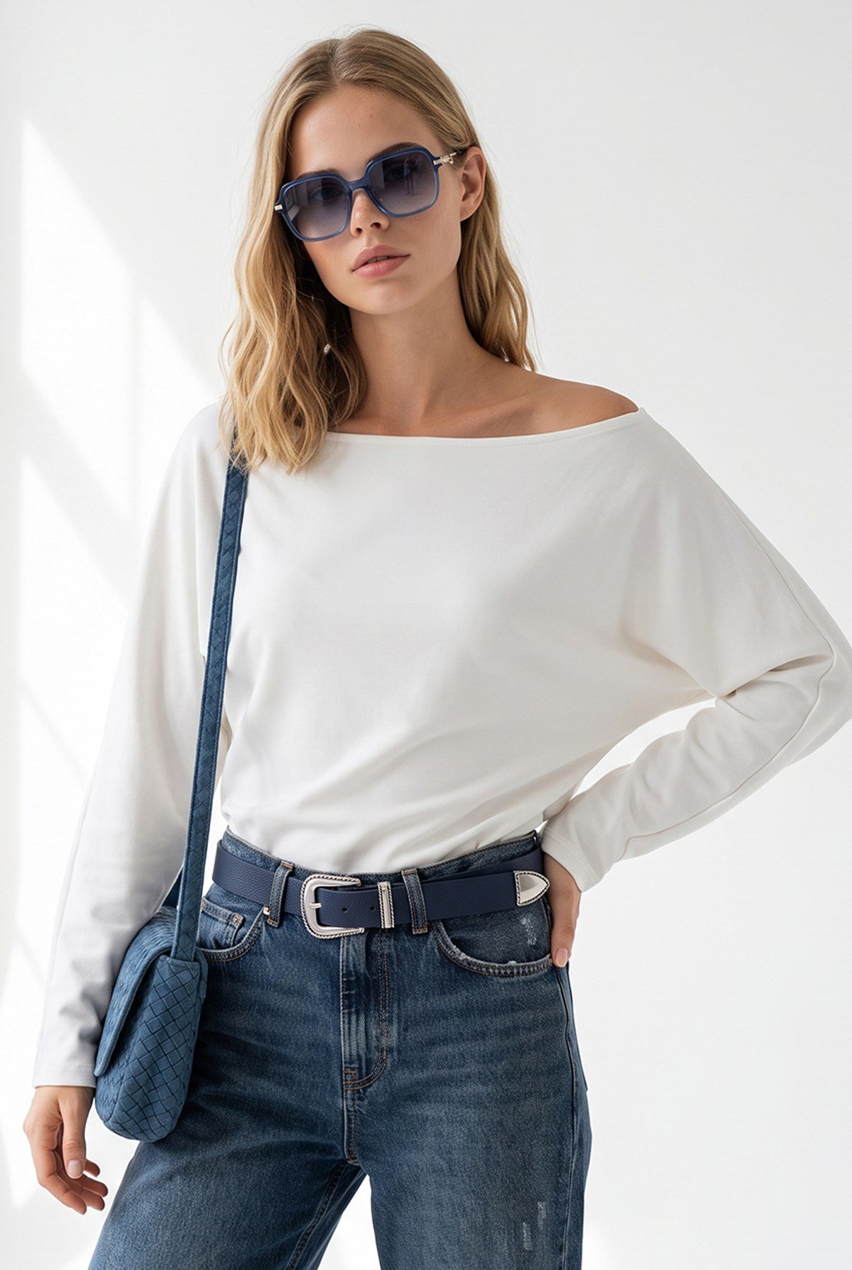 Kayık Yaka Modal Tuşeli Sweatshirt Ekru