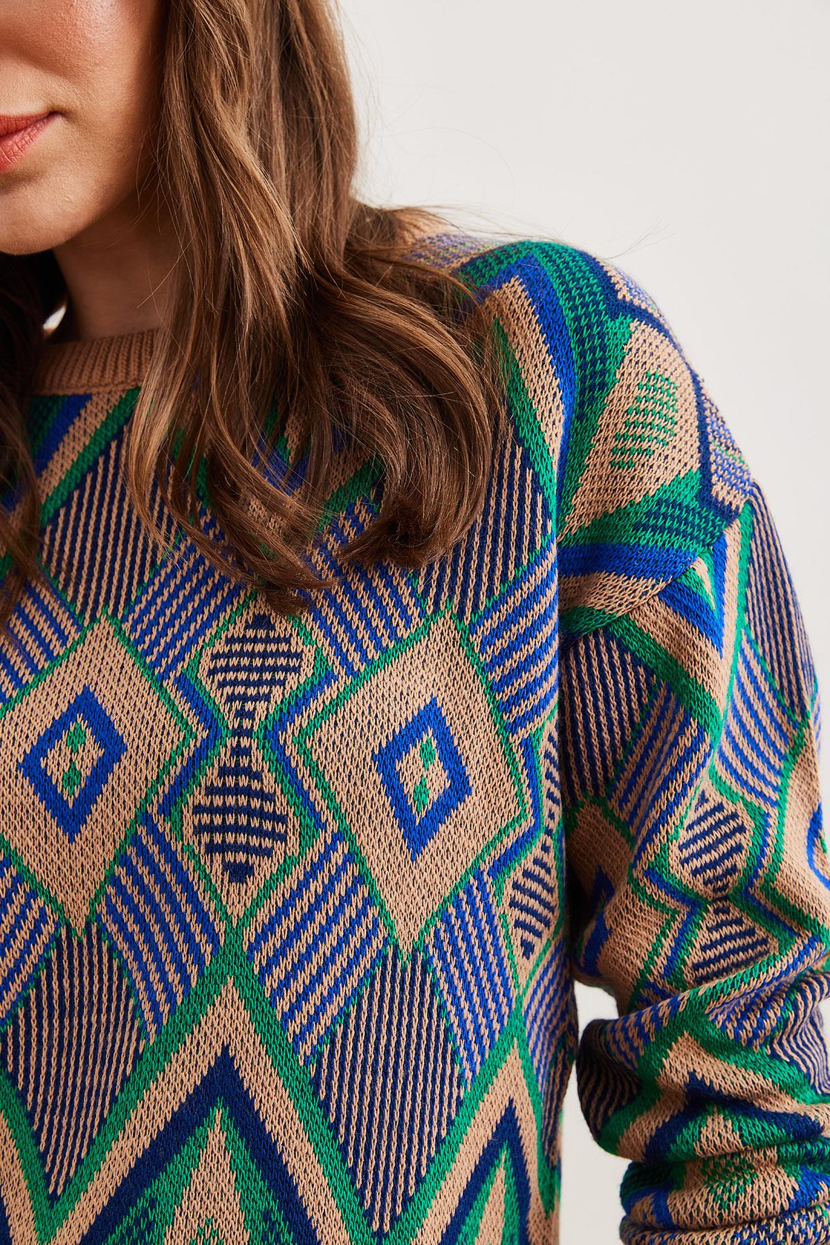 Kilim Desen Triko Kazak Camel