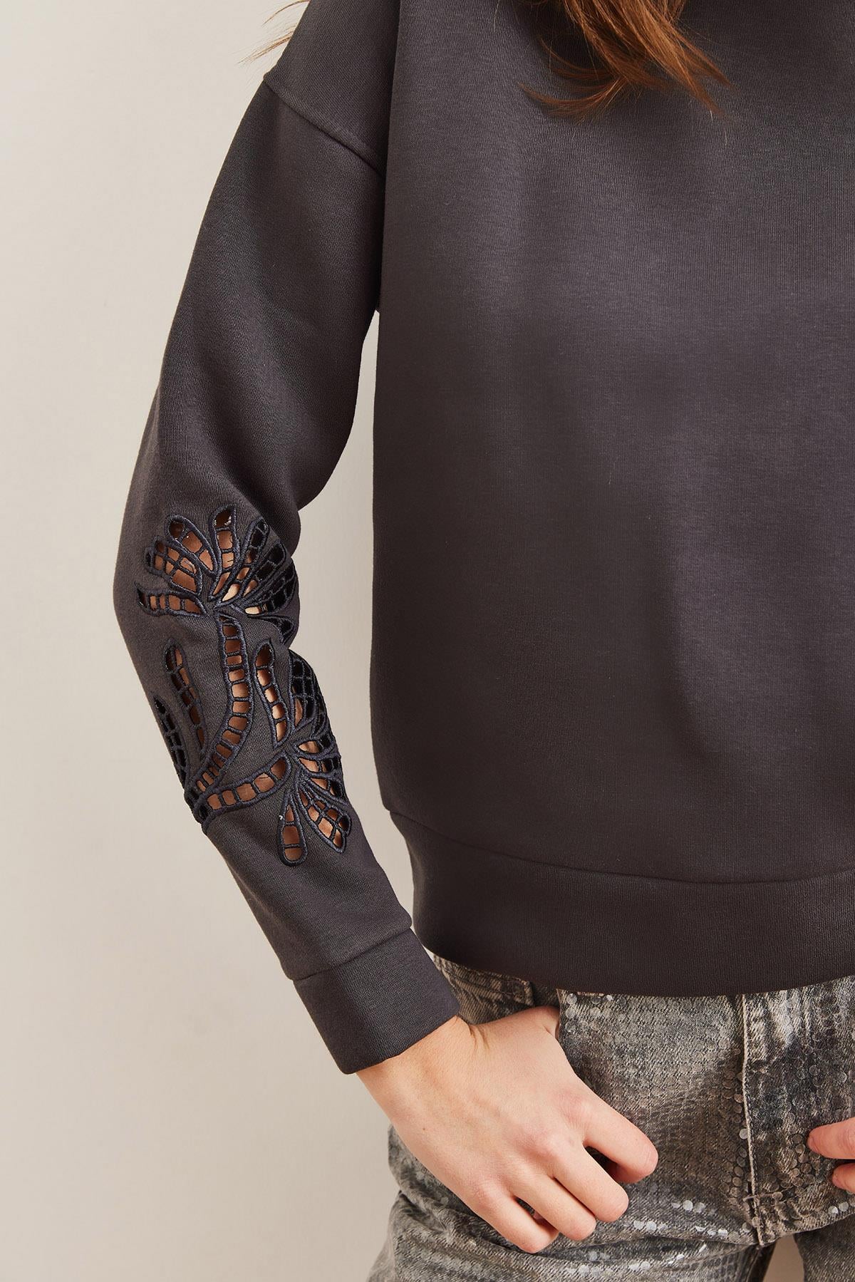 Kolu Fisto Görünümlü Şardonlu Sweatshirt Füme