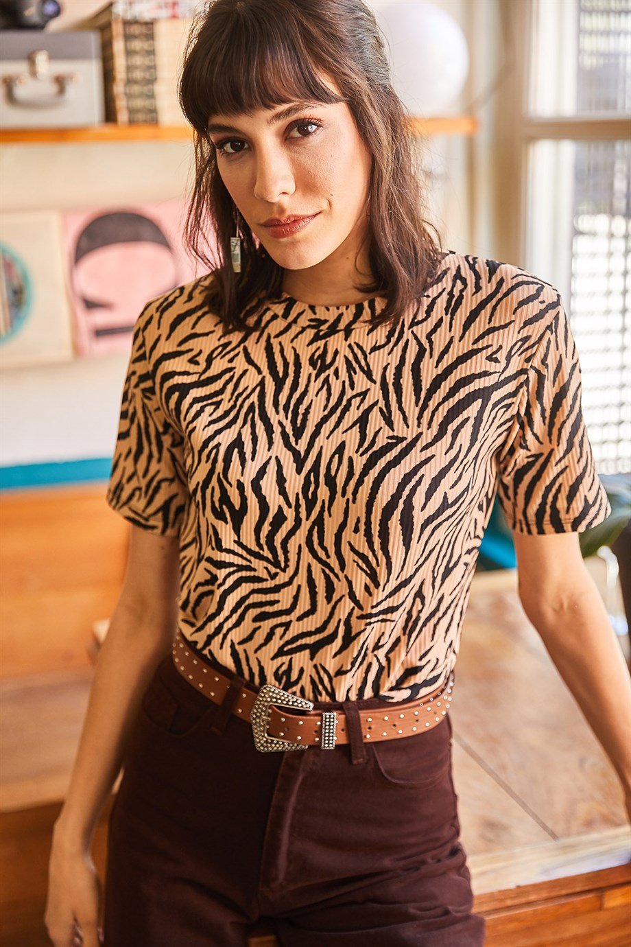 Leopar Salaş Tişört Vizon Zebra
