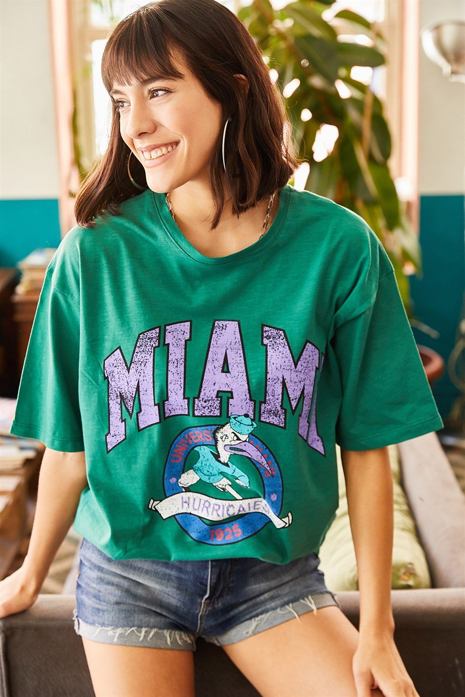 Miami Baskılı Tişört Yeşil