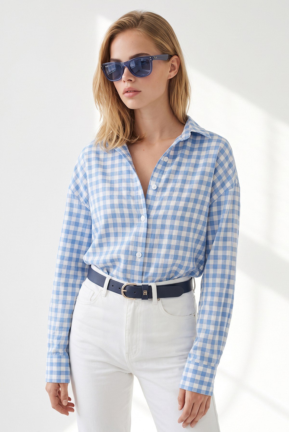 Mini Ekose Loose Fit Gömlek Bebe Mavi