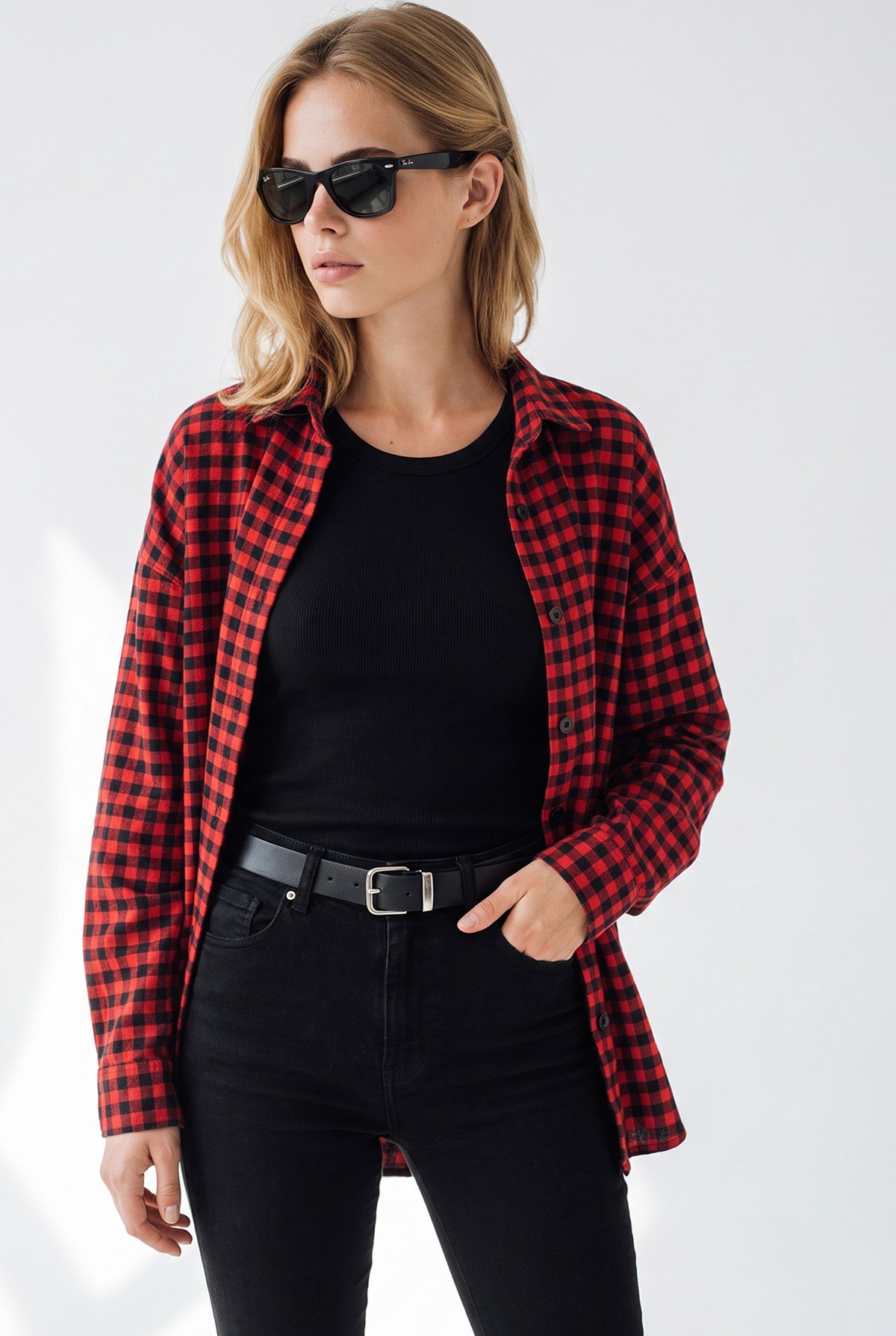 Mini Ekose Loose Fit Gömlek Kırmızı Siyah
