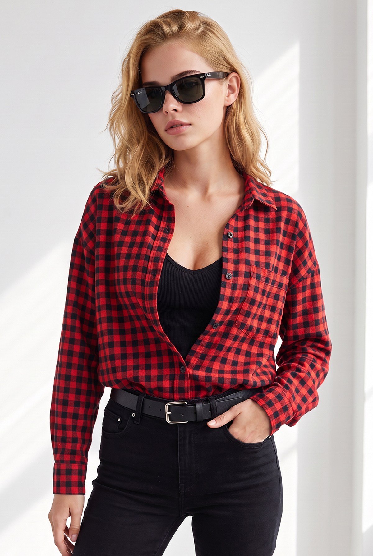 Mini Ekose Loose Fit Gömlek Kırmızı Siyah