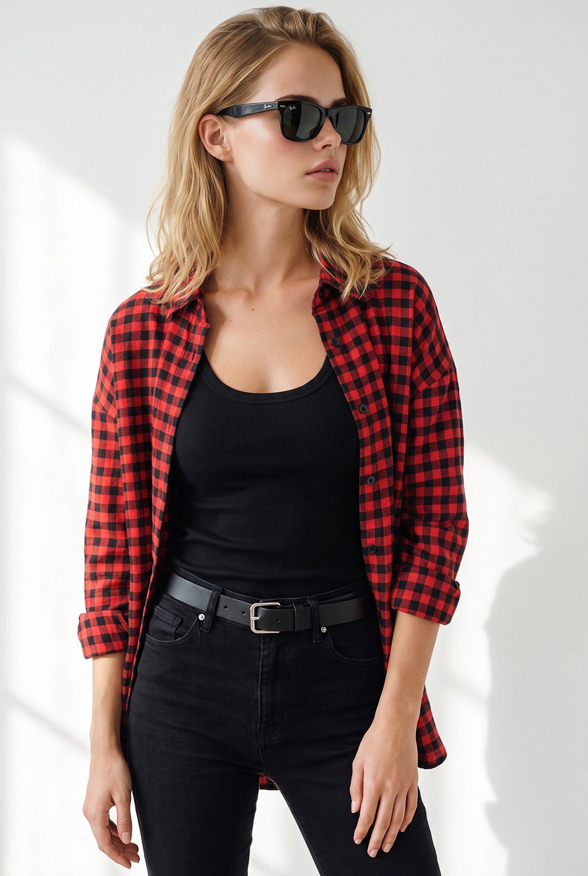 Mini Ekose Loose Fit Gömlek Kırmızı Siyah