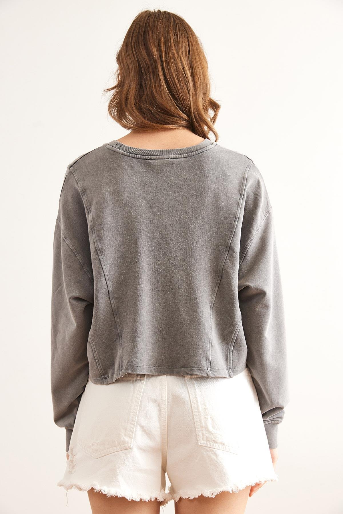 Modal İçerikli Yıkamalı Sweatshirt Gri