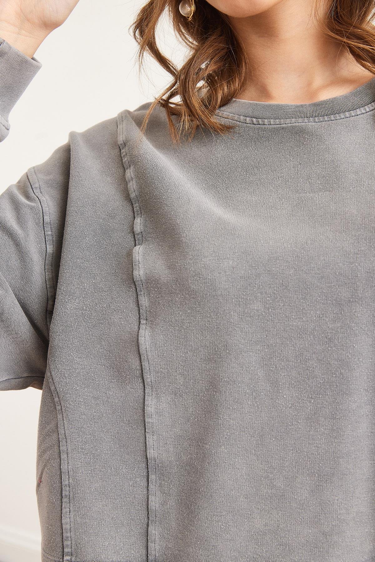 Modal İçerikli Yıkamalı Sweatshirt Gri