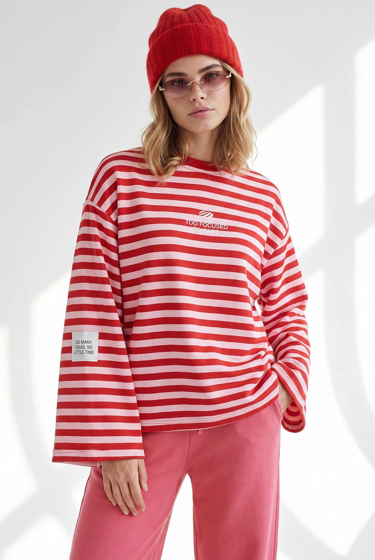 Nakış Patch Detaylı Şardonlu Kalın Sweatshirt Kırmızı