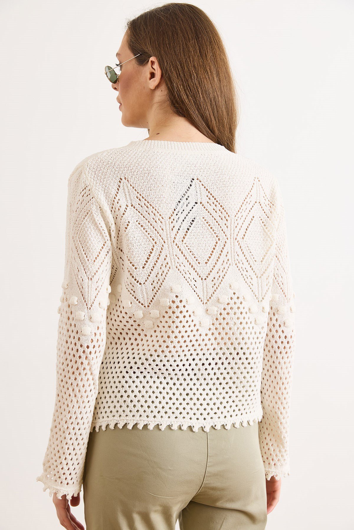 Nakışlı Patch Boho Mevsimlik Hırka Beyaz