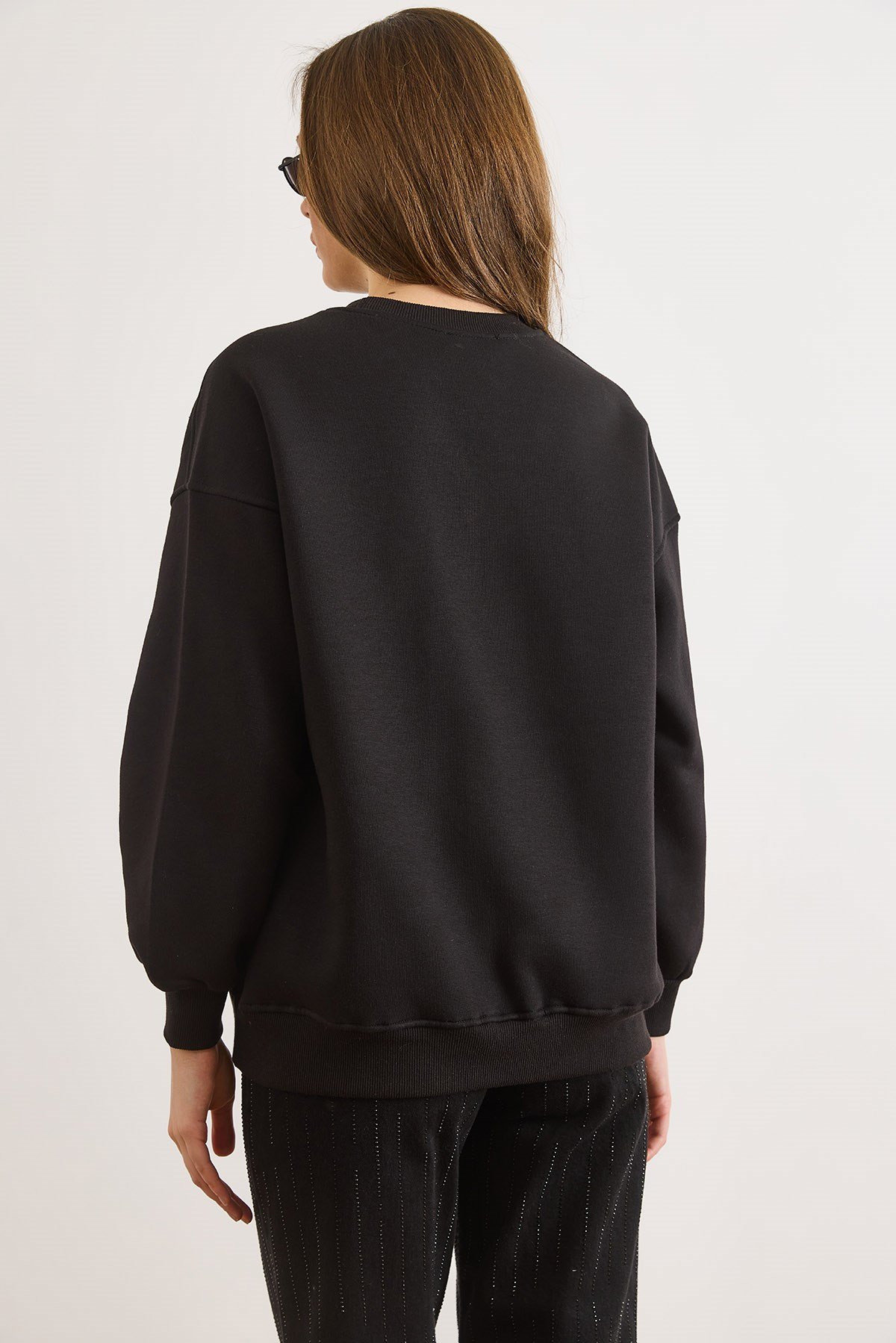 Ny Şardonlu Oversize Sweatshirt Siyah
