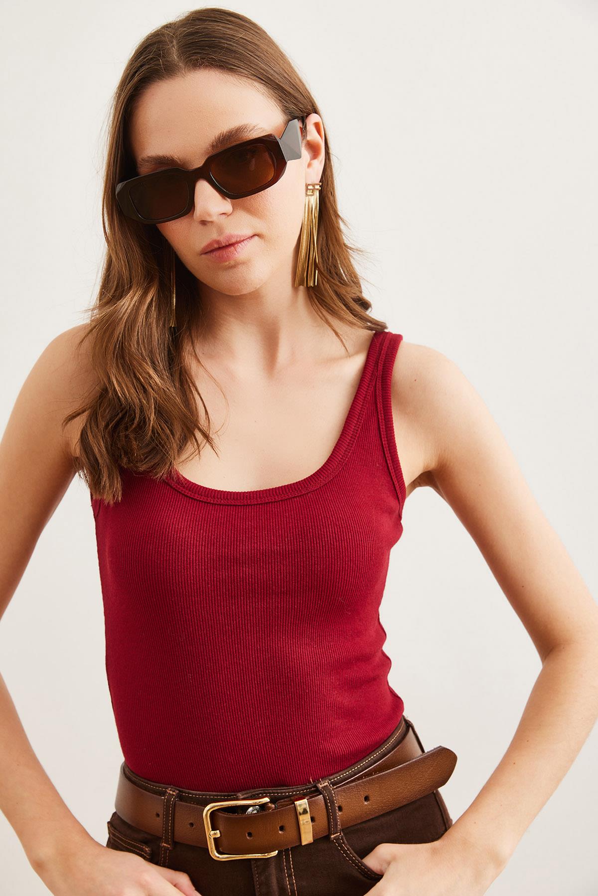 Ön Arka U Alt Çıtçıtlı Bodysuit Bordo
