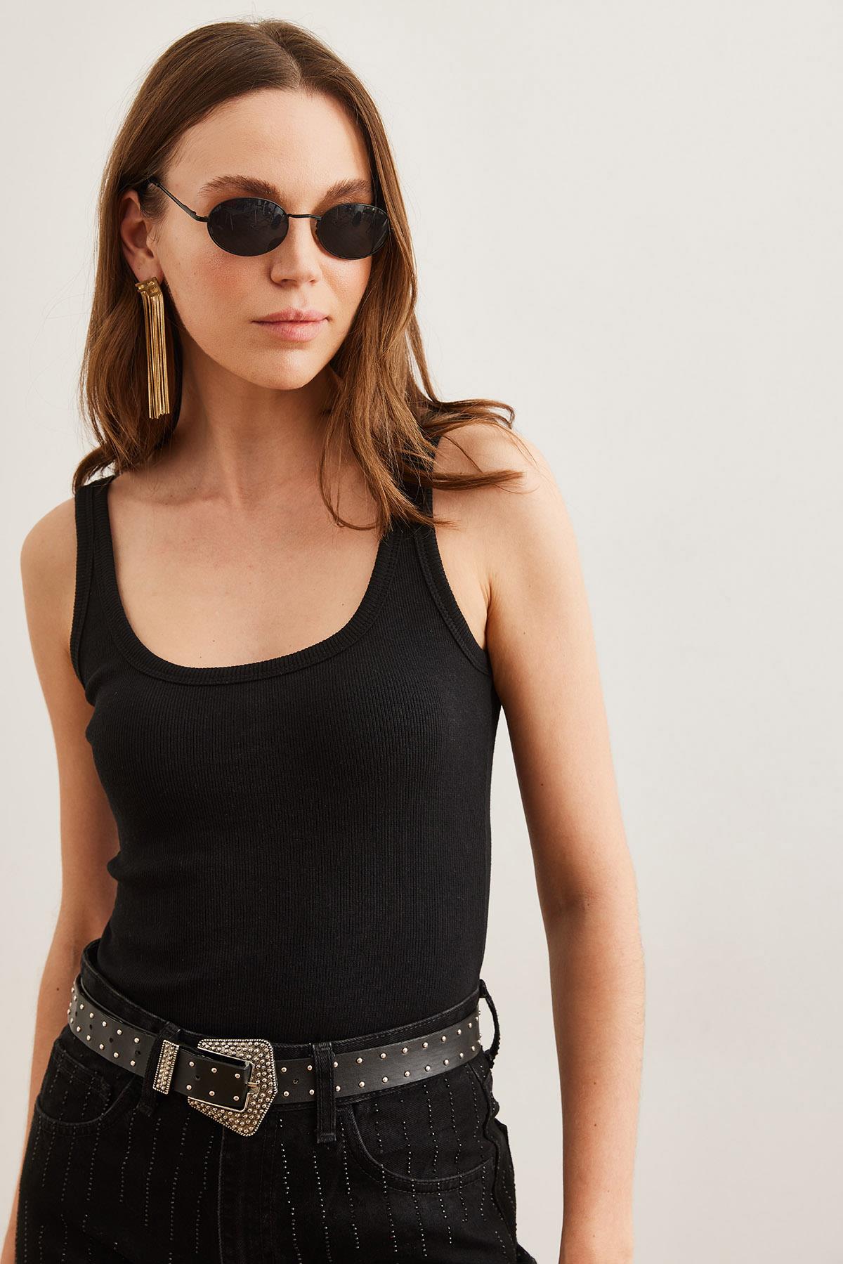 Ön Arka U Alt Çıtçıtlı Bodysuit Siyah