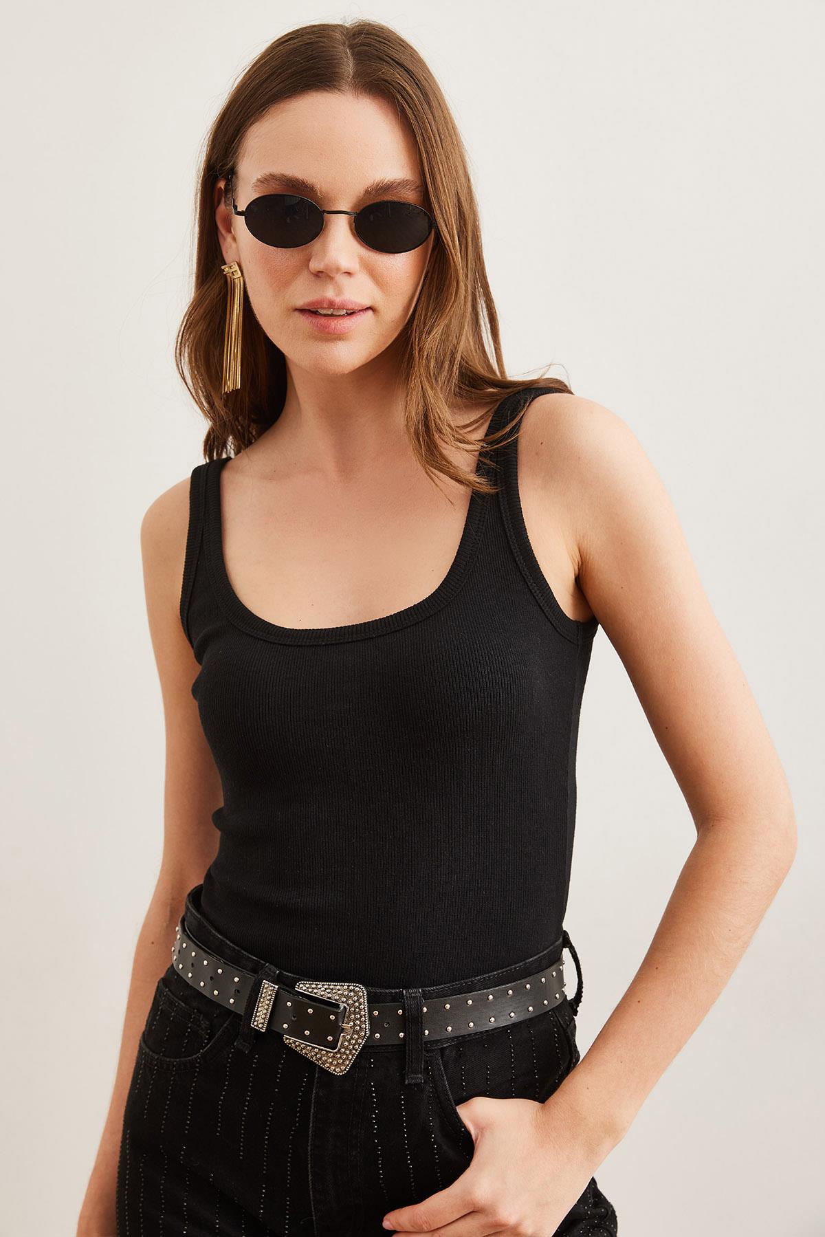 Ön Arka U Alt Çıtçıtlı Bodysuit Siyah