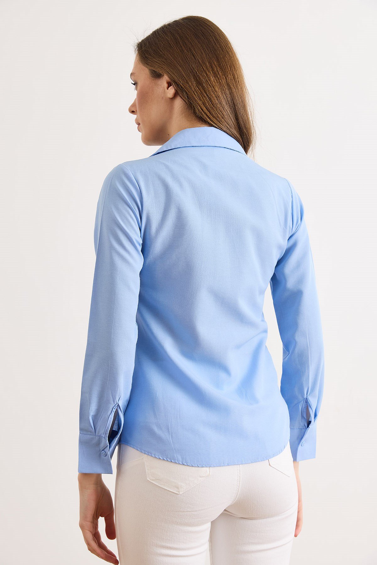 Önü Pensli Slim Fit Dokuma Gömlek Bebe Mavi