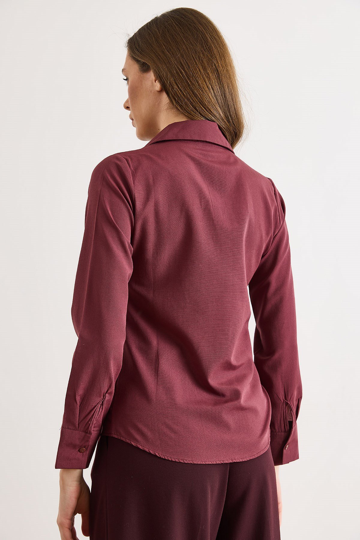 Önü Pensli Slim Fit Dokuma Gömlek Bordo