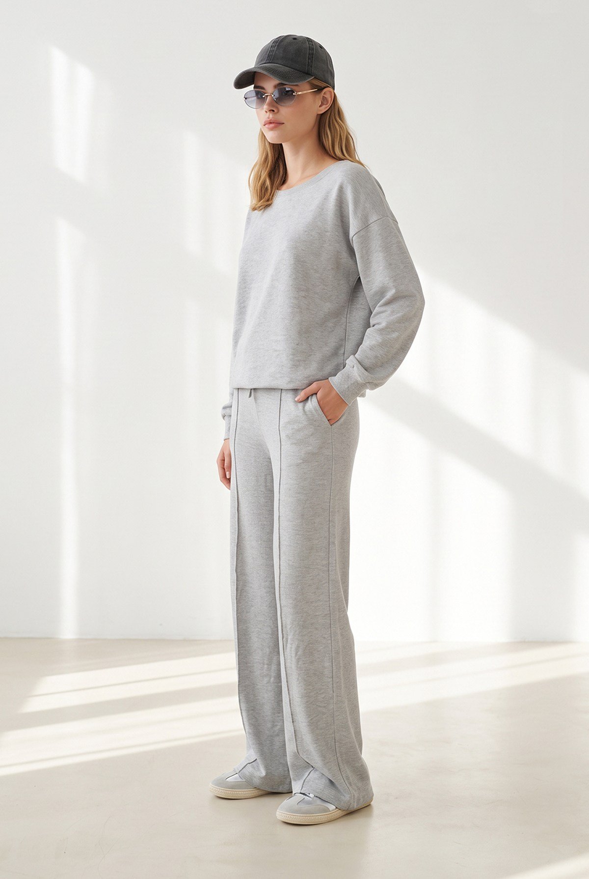 Pantolon Bluz Loose Fit Yumoş Takım Gri