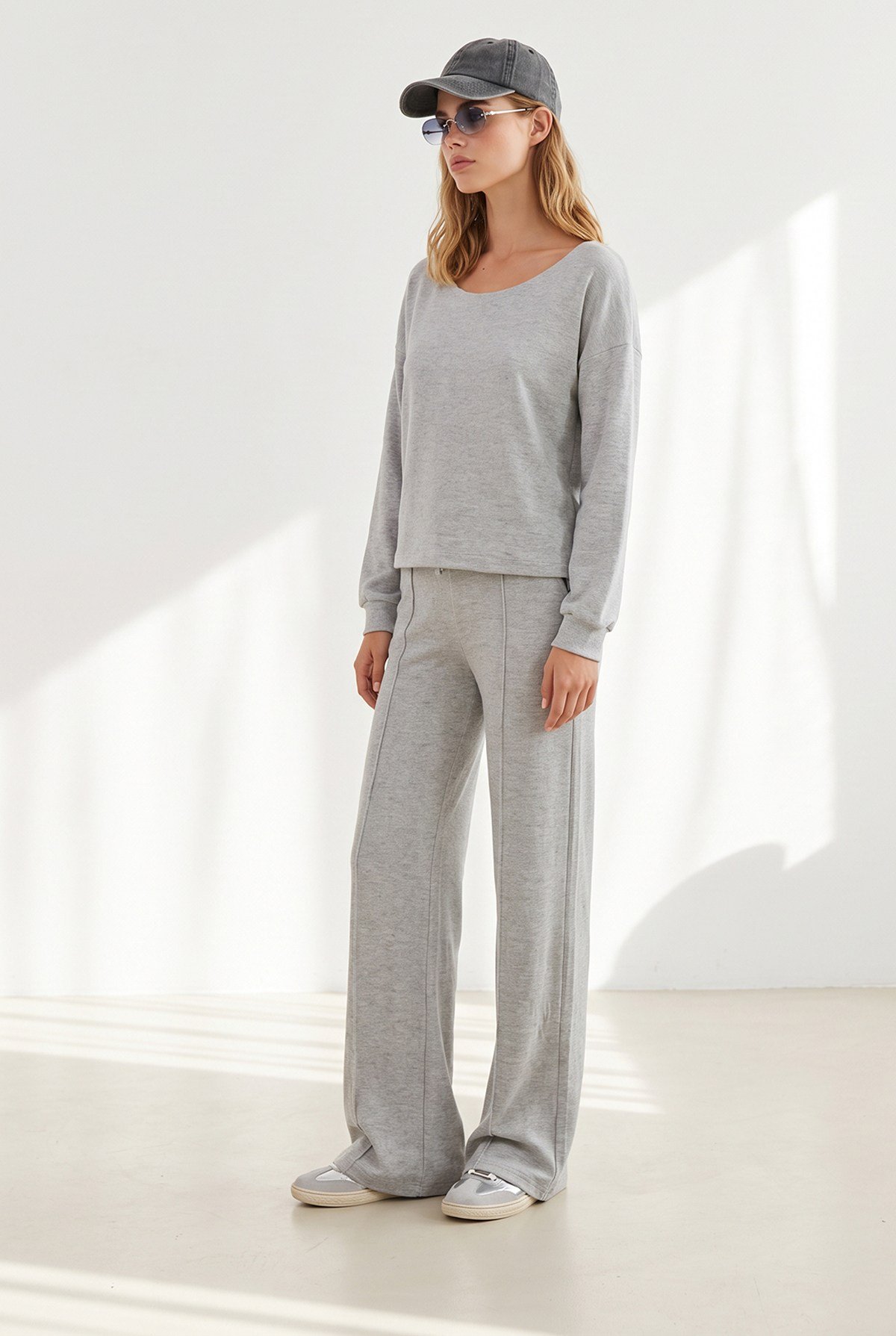 Pantolon Bluz Loose Fit Yumoş Takım Gri