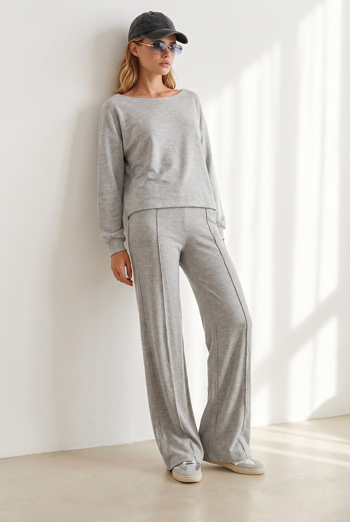 Pantolon Bluz Loose Fit Yumoş Takım Gri