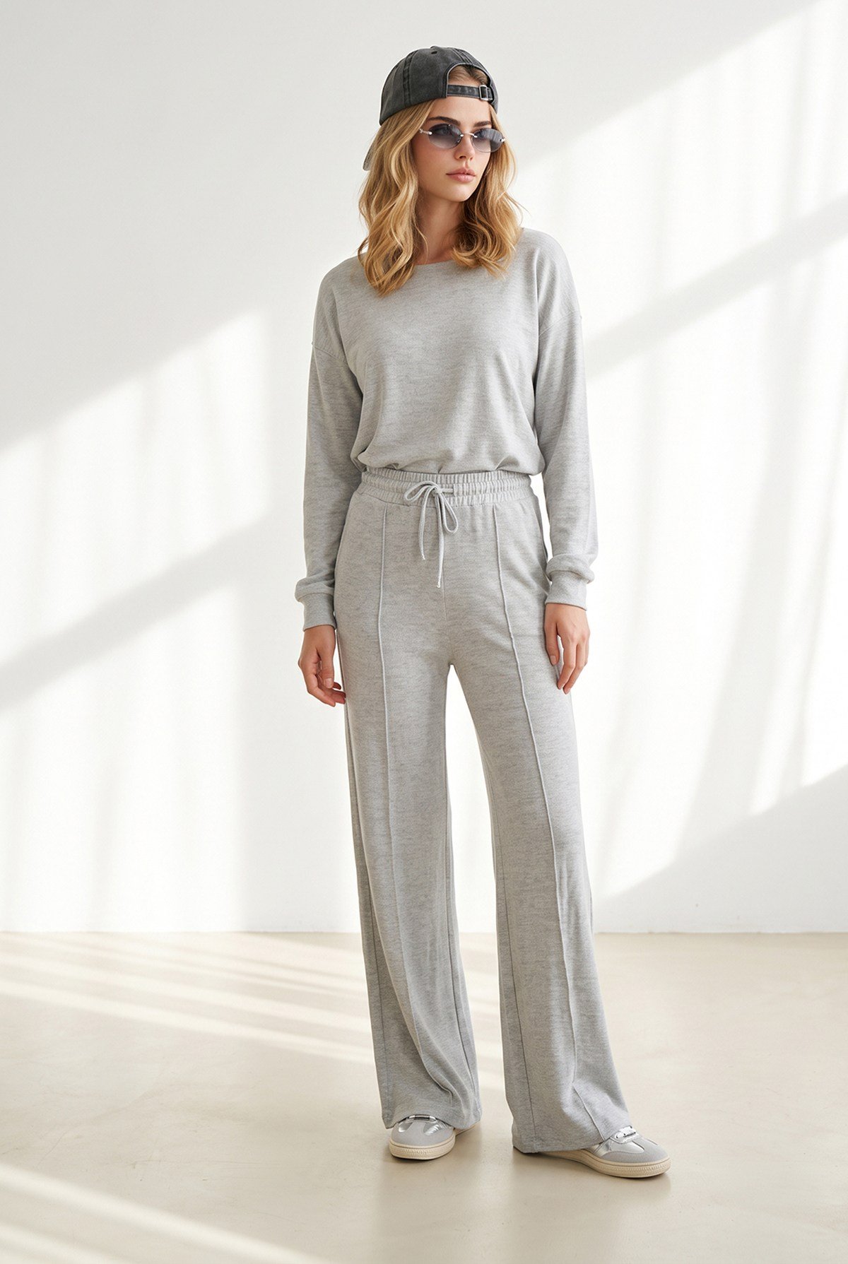 Pantolon Bluz Loose Fit Yumoş Takım Gri